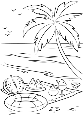 Summer Beach Picnic Coloring Page